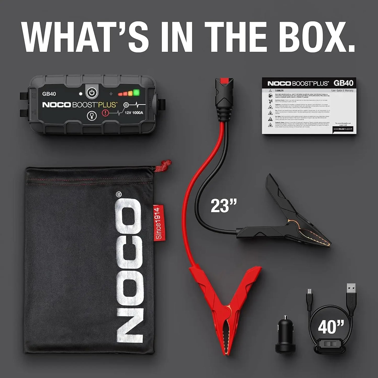 NOCO Boost Plus GB40 1000A 12 V UltraSafe Car Battery Jump Starter includes cbls