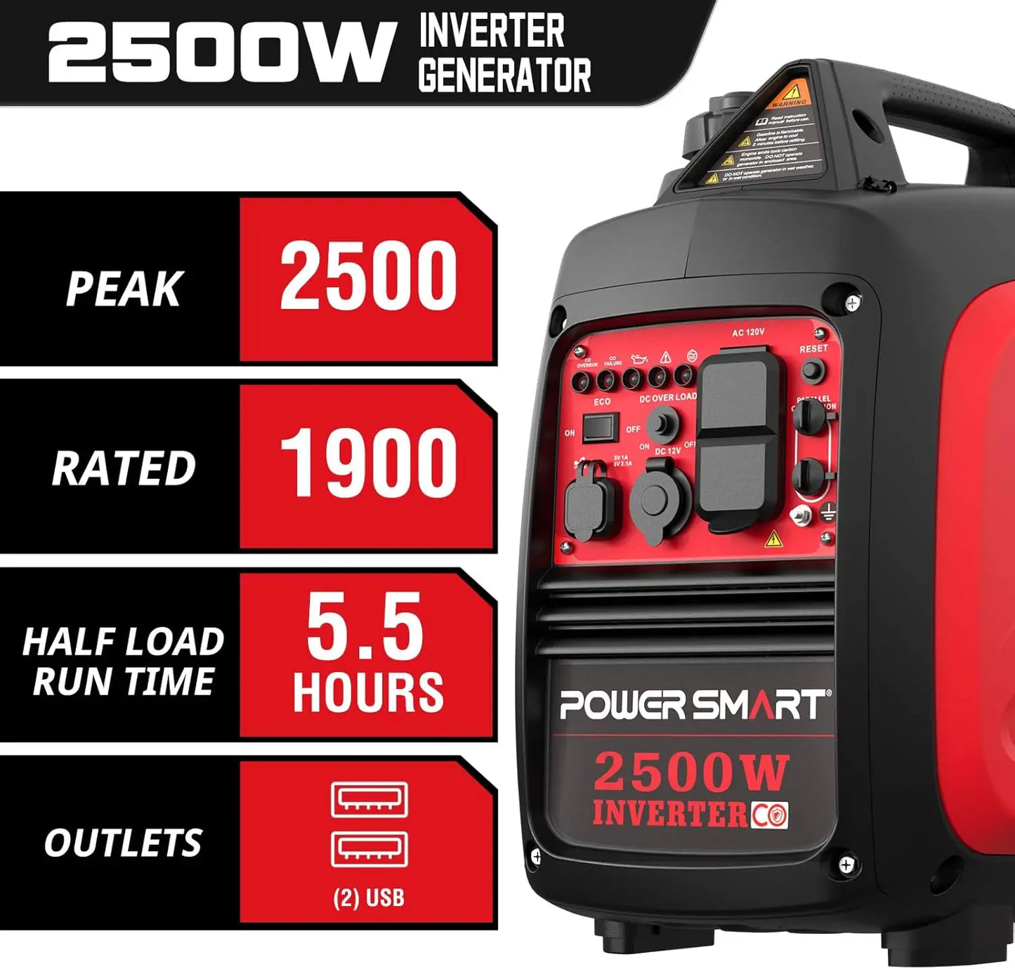 2500-Watt Gas Powered Portable Inverter Quiet Generator | Camping Home emergency