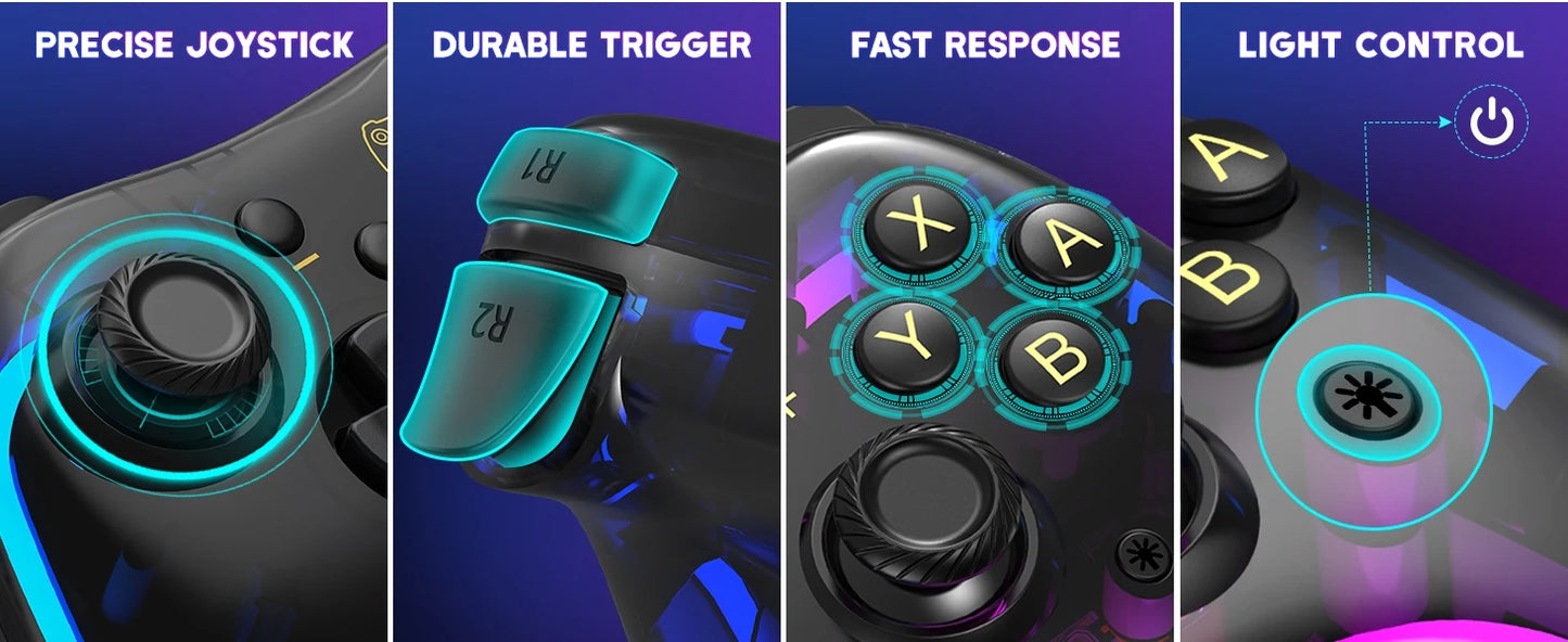 Controller With RGB Breathing LED, Switch Controllers Remote Supports Multi-Platform&App with Turbo, Wake-up Function