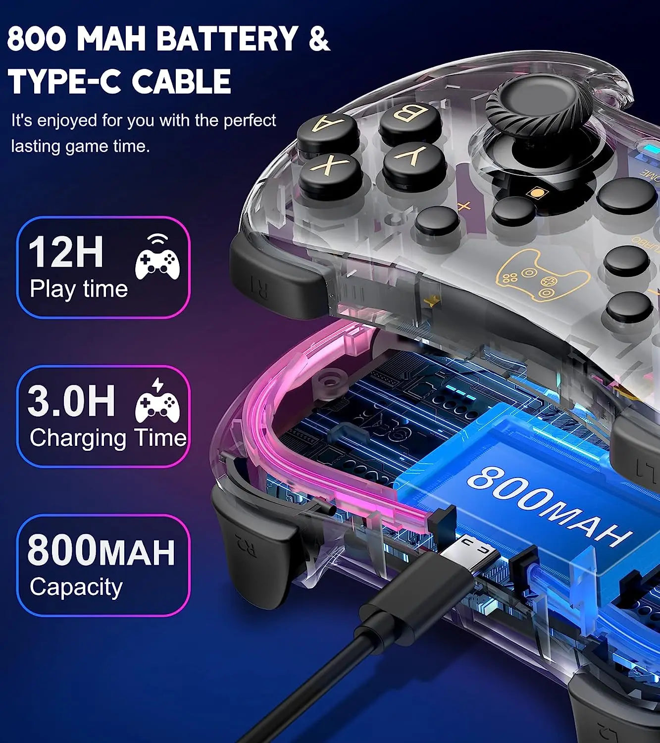 Controller With RGB Breathing LED, Switch Controllers Remote Supports Multi-Platform&App with Turbo, Wake-up Function