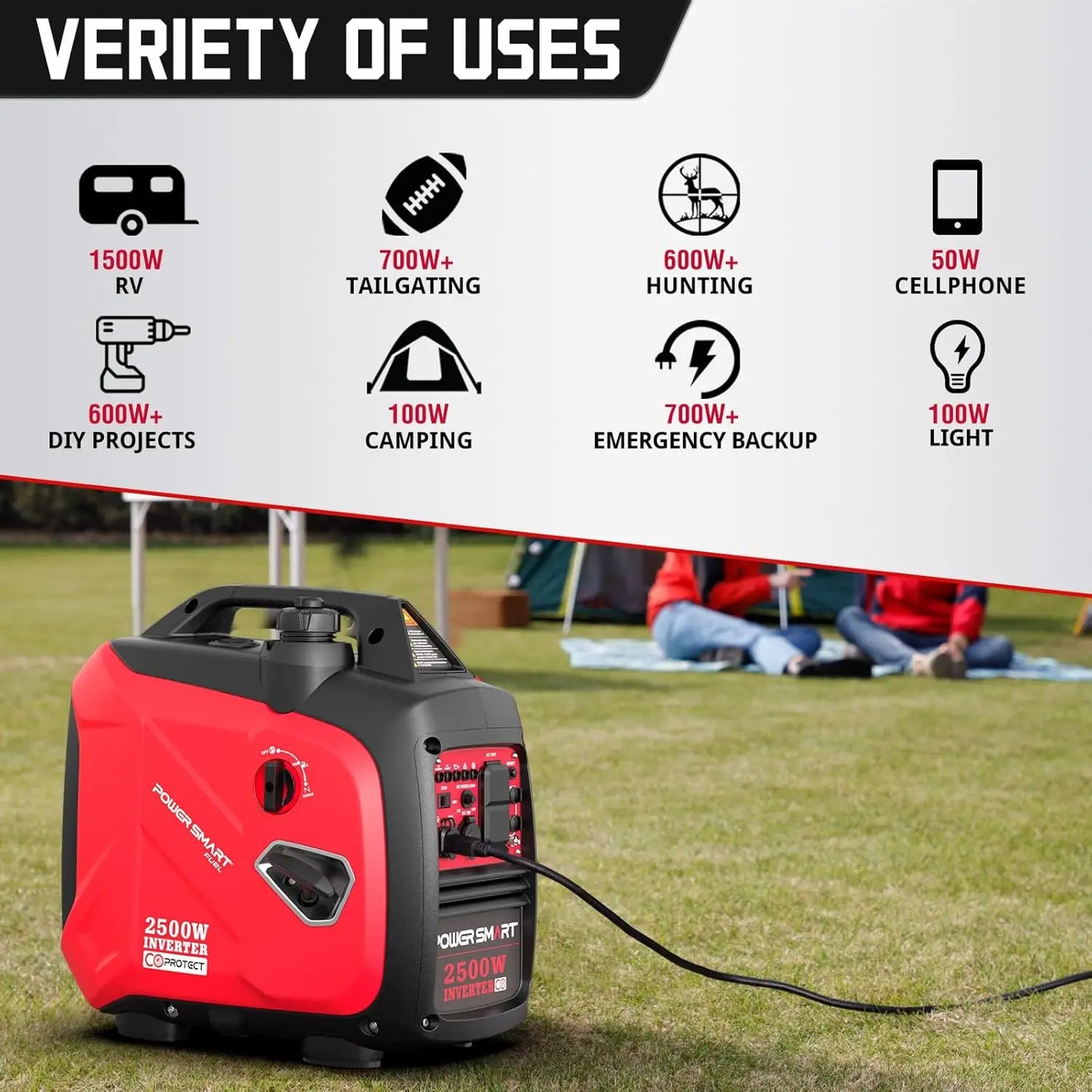 2500-Watt Gas Powered Portable Inverter Quiet Generator | Camping Home emergency