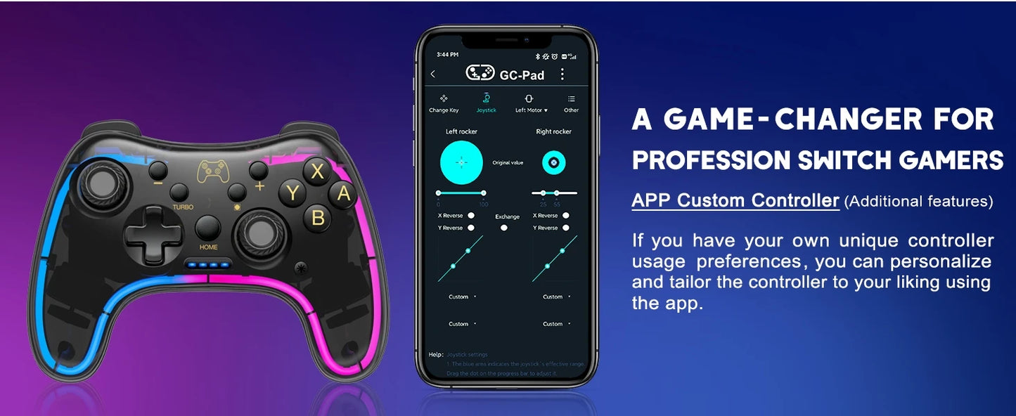 Controller With RGB Breathing LED, Switch Controllers Remote Supports Multi-Platform&App with Turbo, Wake-up Function