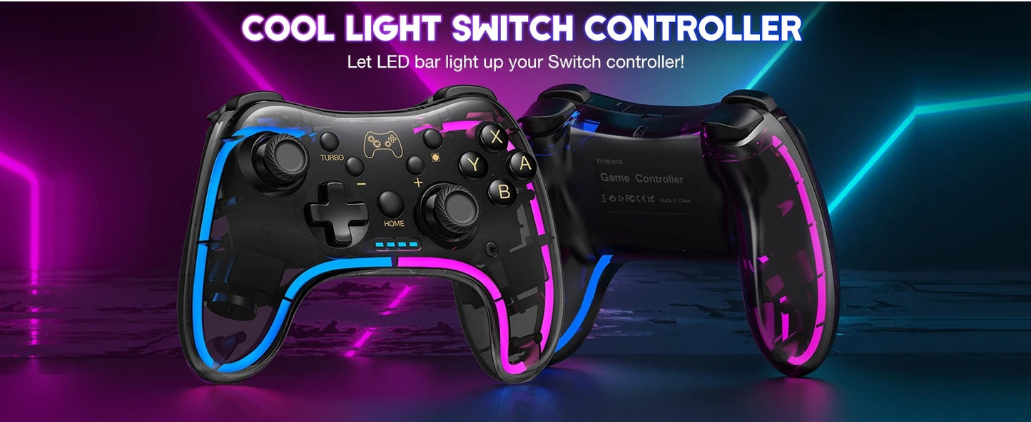 Controller With RGB Breathing LED, Switch Controllers Remote Supports Multi-Platform&App with Turbo, Wake-up Function