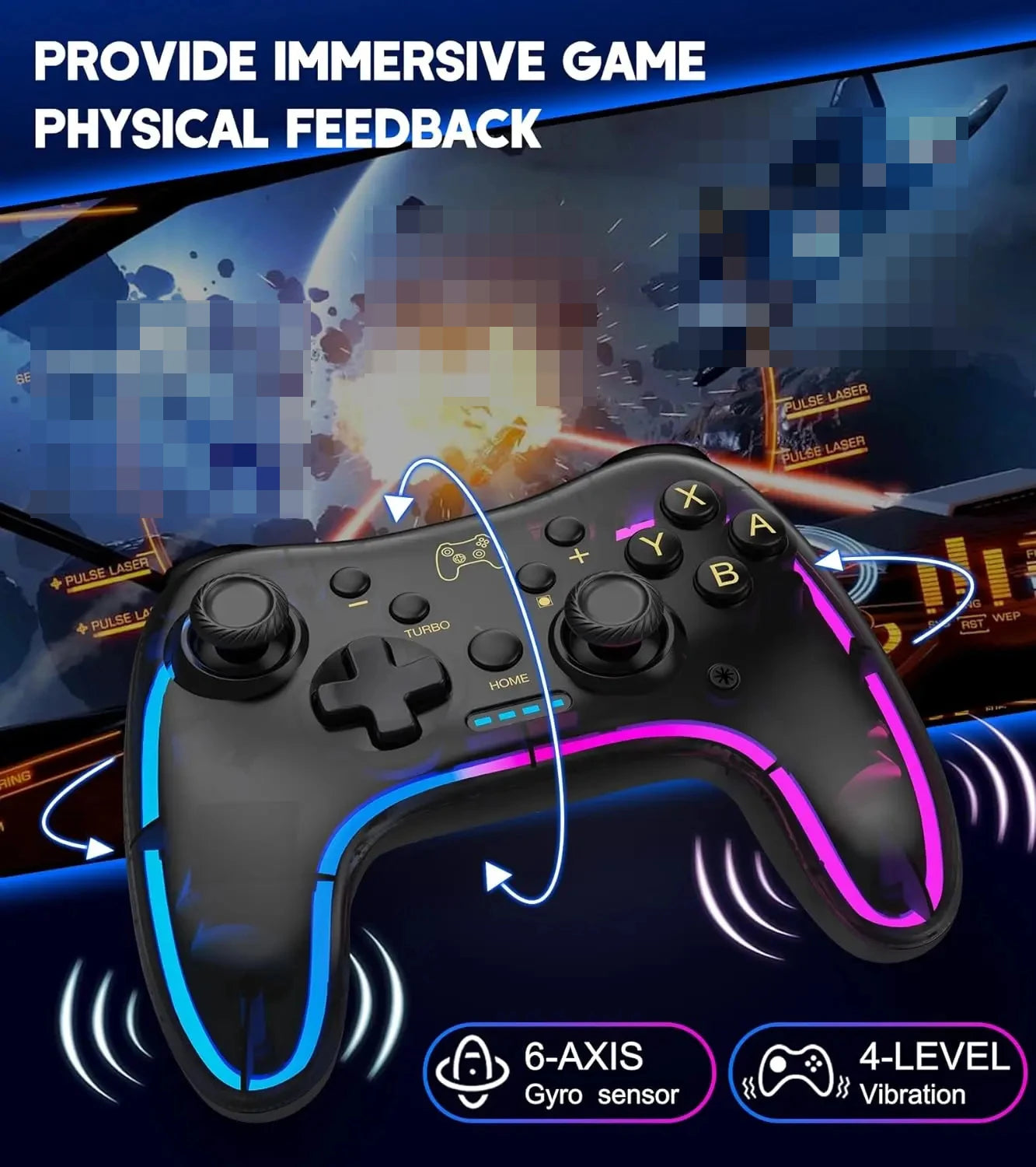 Controller With RGB Breathing LED, Switch Controllers Remote Supports Multi-Platform&App with Turbo, Wake-up Function