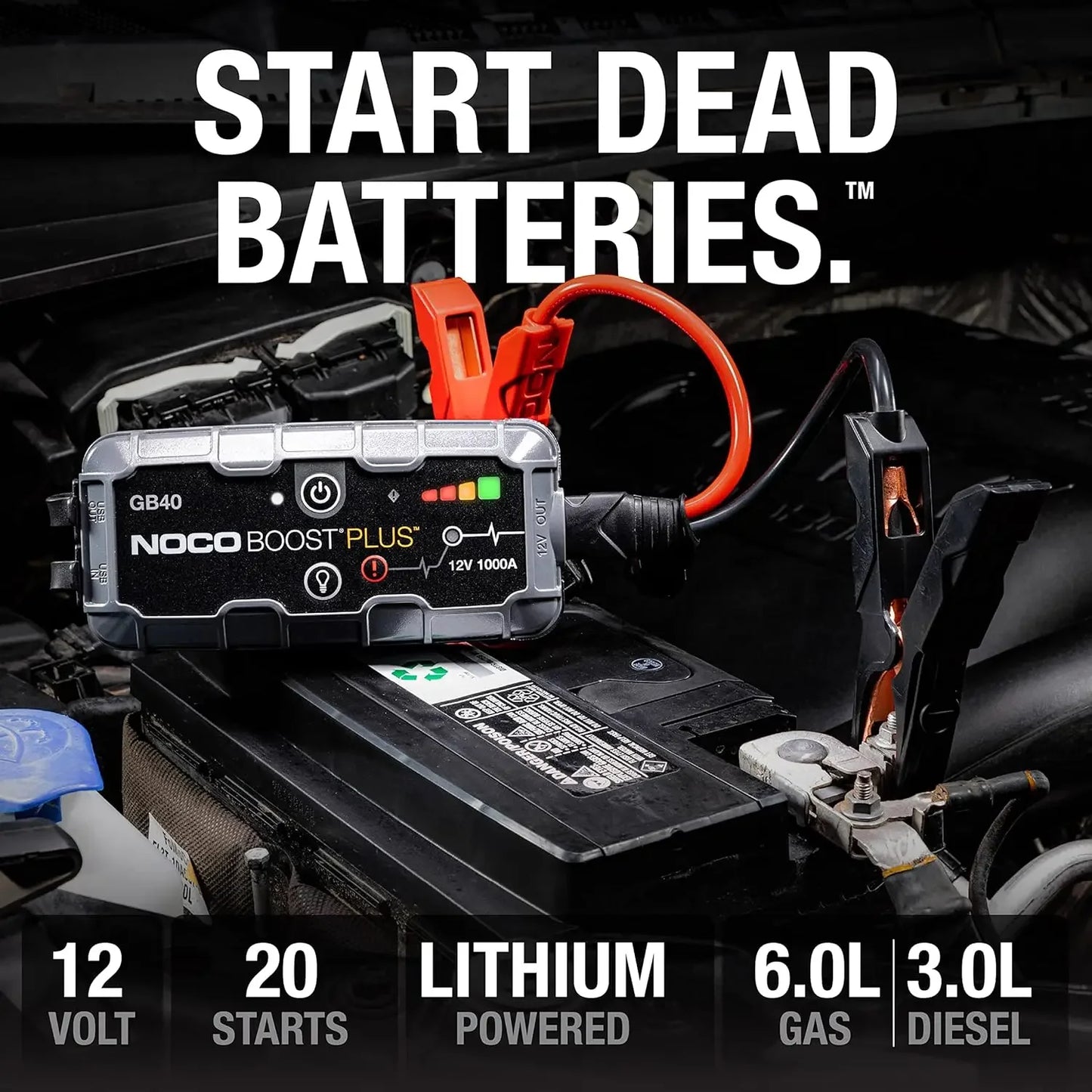 NOCO Boost Plus GB40 1000A 12 V UltraSafe Car Battery Jump Starter includes cbls